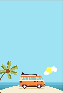 卡通手绘海边旅行海报矢量背景