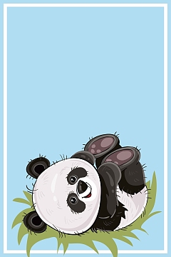 可爱儿童纯色熊猫背景边框