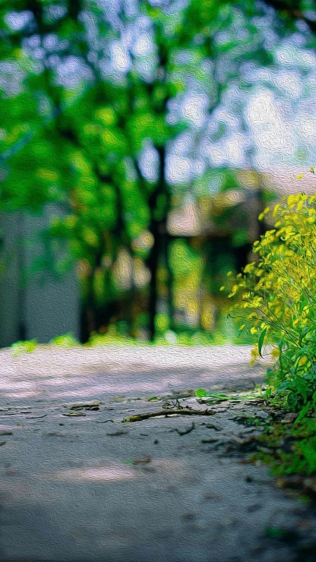 手绘春天路边景色油画H5背景