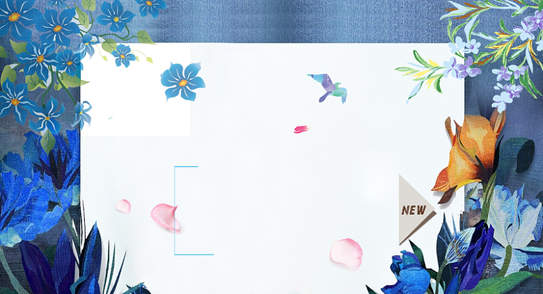 蓝色水彩花卉新品上市海报背景