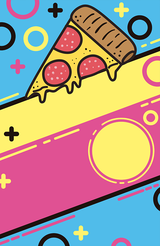 手绘切片披萨食材促销活动海报背景素材