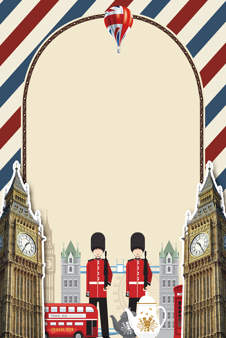 英伦风国外旅游旅行手绘卡通海报背景图