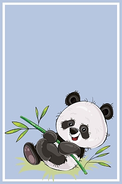 可爱儿童纯色熊猫背景边框