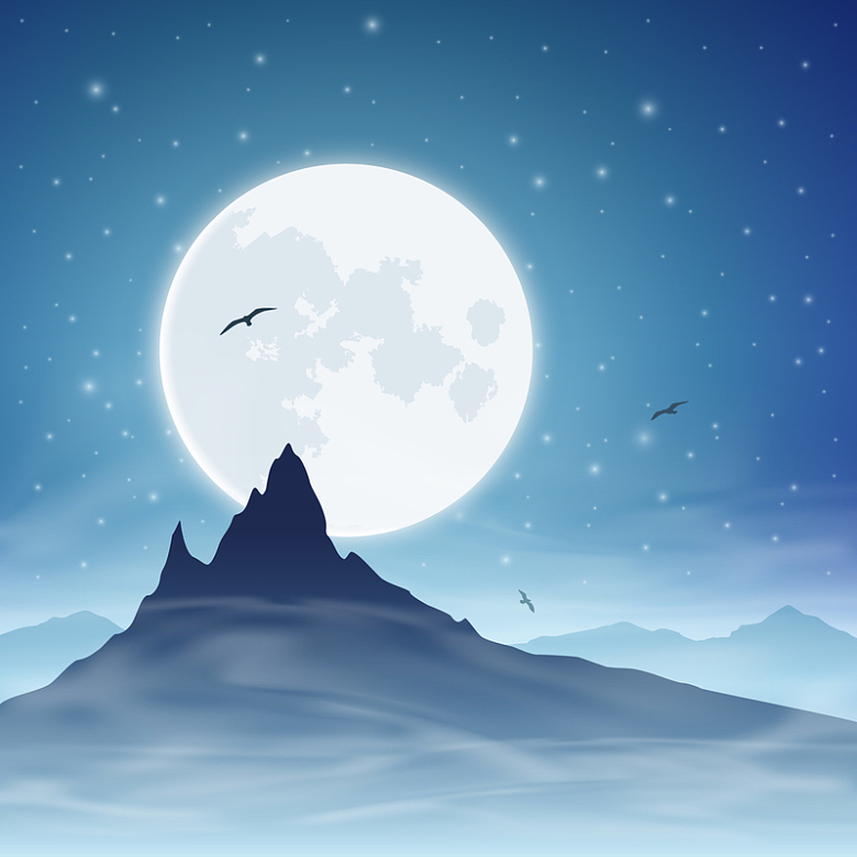 唯美雪山月亮星空精美背景