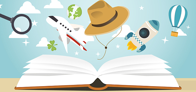 淘宝矢量卡通创意书本世界放大镜帽子海报