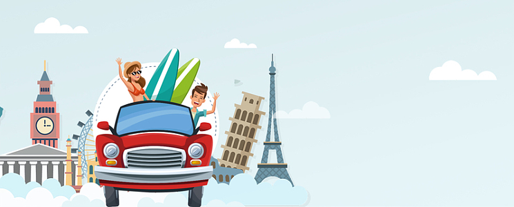 自驾出游卡通简约蓝色banner