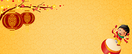 春节小孩简约金色banner背景