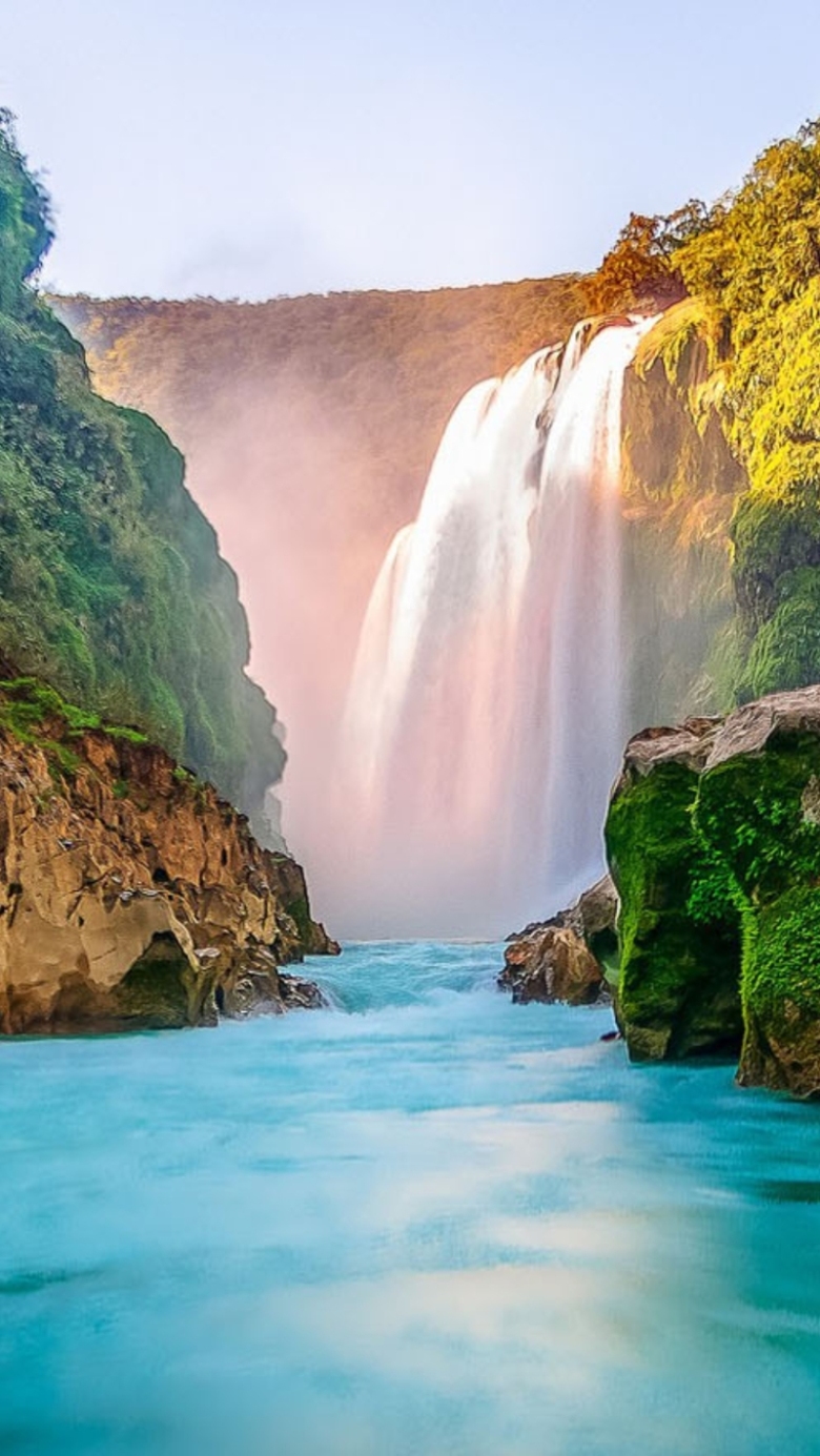 风景蓝天高山瀑布h5背景素材