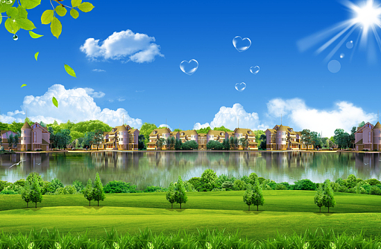 蓝天草地 自然风景 户外海报背景素材