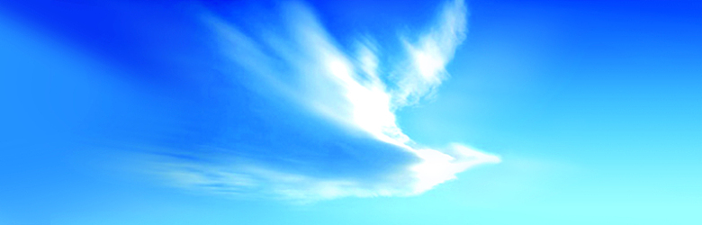 蓝天下白云映衬在阳光下呈现飞鸽图形