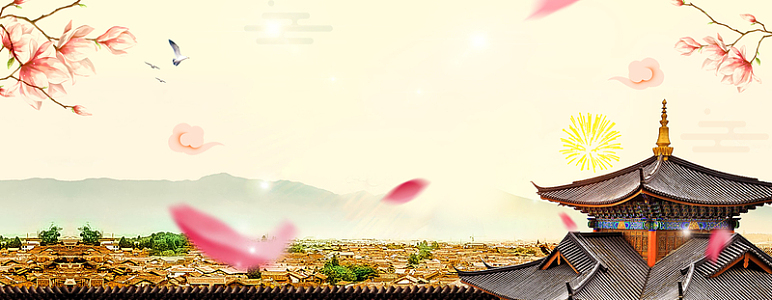 中秋节文艺小清新建筑黄色banner