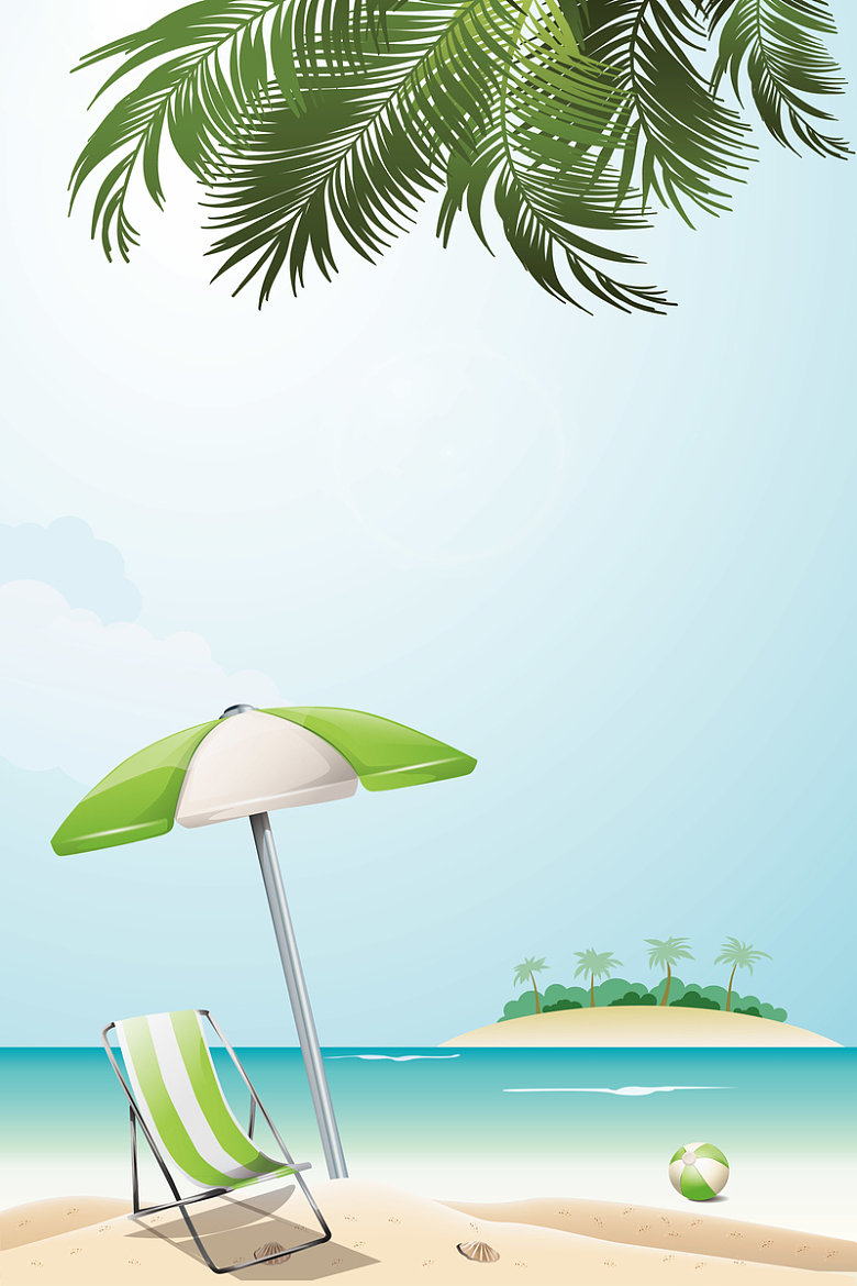 清新彩色阳光海滩旅行平面广告