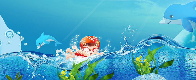 暑假海边游泳景色海水蓝色背景