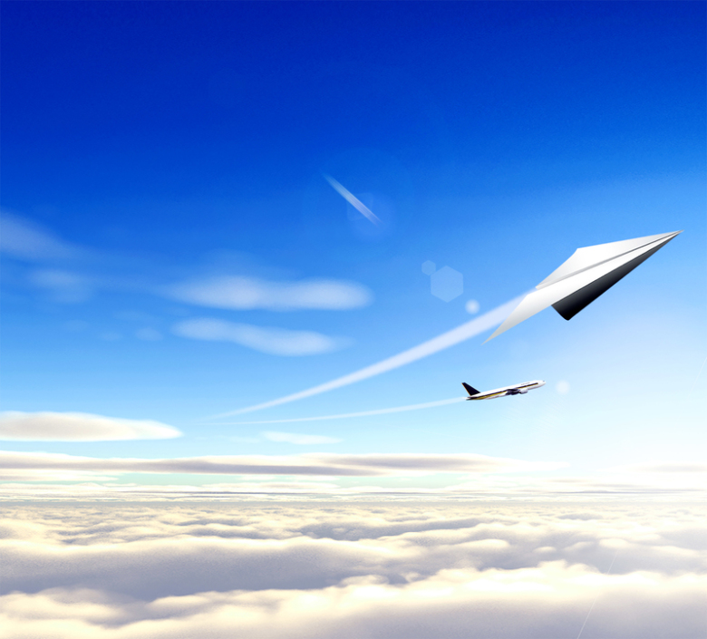 蓝天白云飞机翱翔清新背景