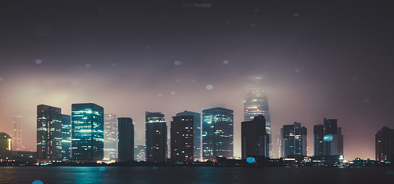 唯美夜晚城市摄影图