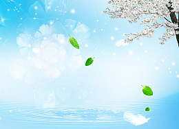 蓝色唯美水滴梨花树海报背景模板