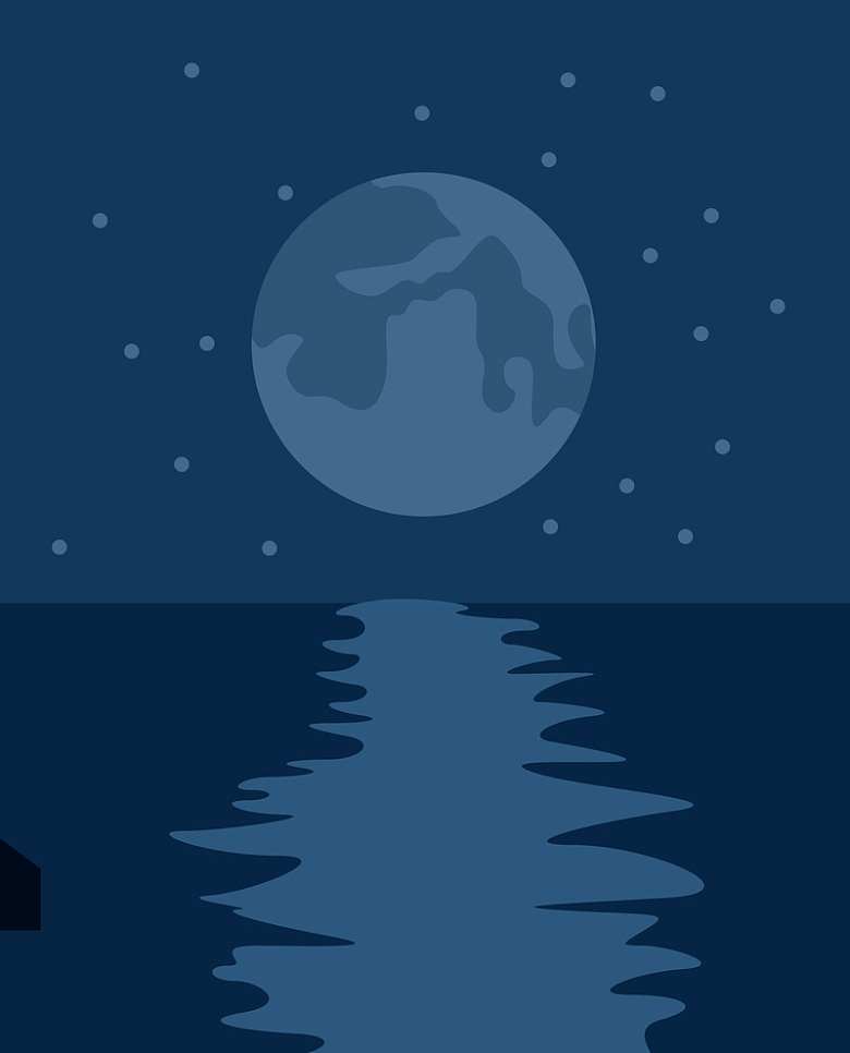 夜晚星空月亮水中倒影背景
