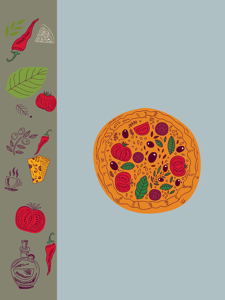 披萨配料可爱卡通图标美食菜谱矢量背景素材