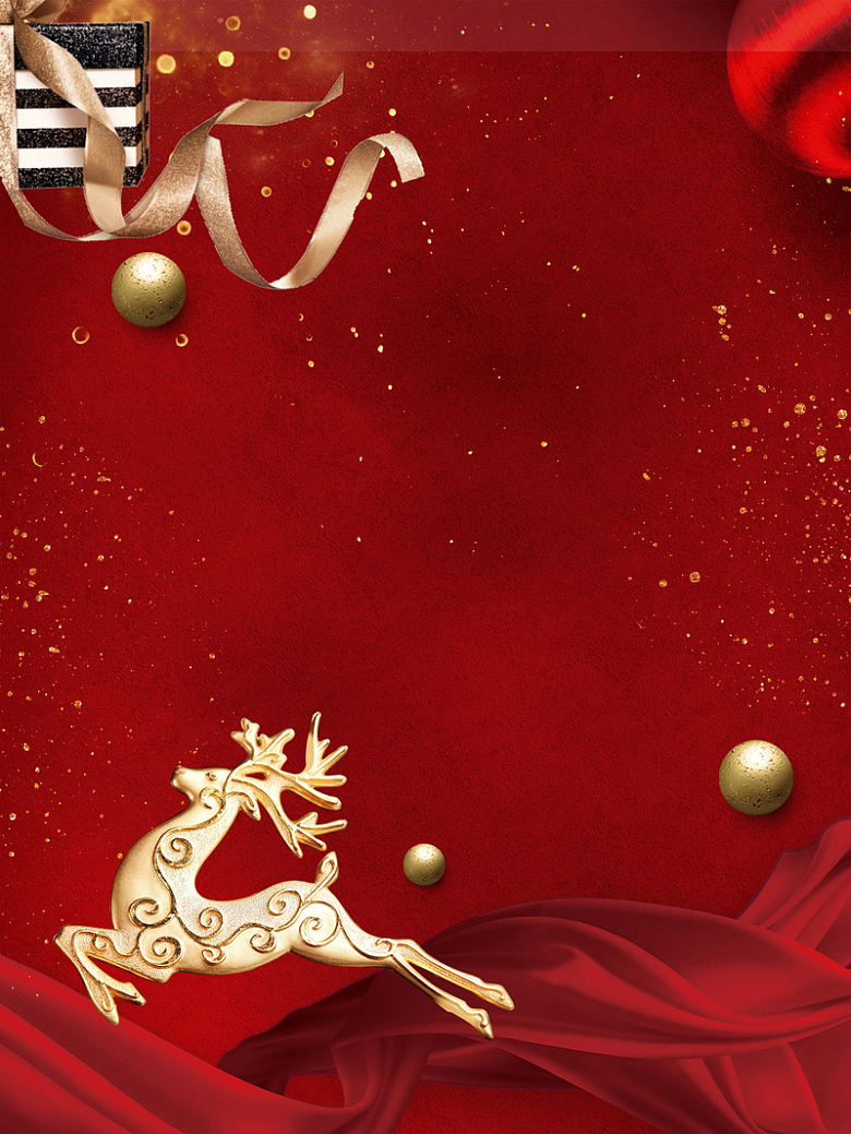 红色喜庆麋鹿时尚圣诞节海报背景素材