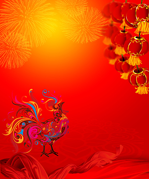 喜气洋洋节日背景psdjpg中式2017新年晚会背景素材jpg红色边框公鸡