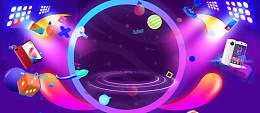 电子产品年底促销舞台紫色banner