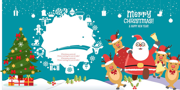 圣诞树蓝色背景欢乐贺卡海报