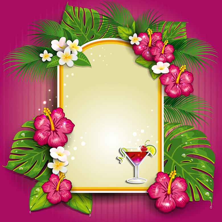热带花卉装饰酒水单矢量背景