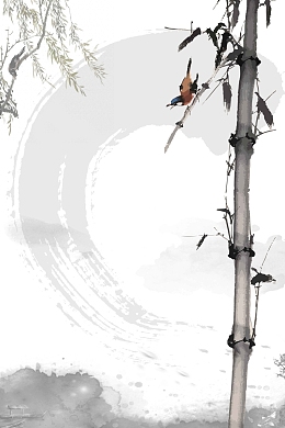 水墨中国风水墨枝头花鸟山水