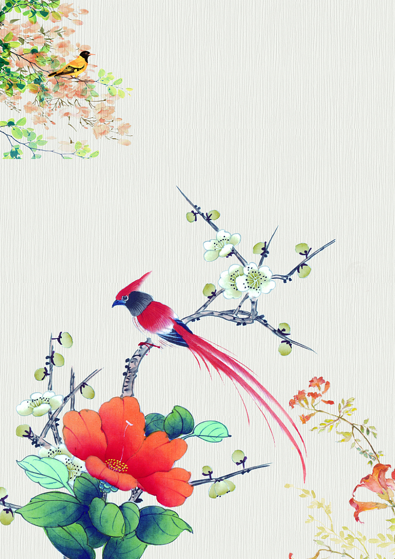 中国风工笔花鸟装饰画海报背景psd
