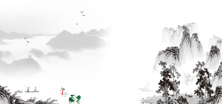 山水中国风黑白海报banner背景