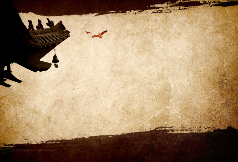 黄色沧桑时光飞檐剪影风铃背景