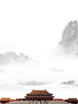 中国风水墨画古建筑宣传海报背景模板