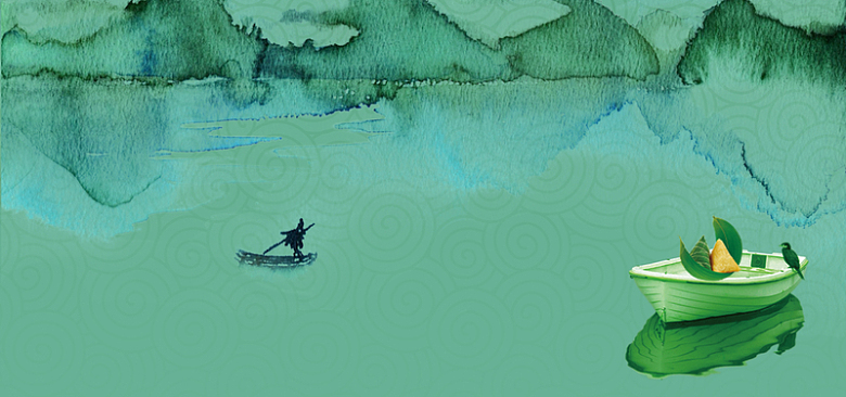 海上赛龙舟倒影绿色大山渲染水墨背景