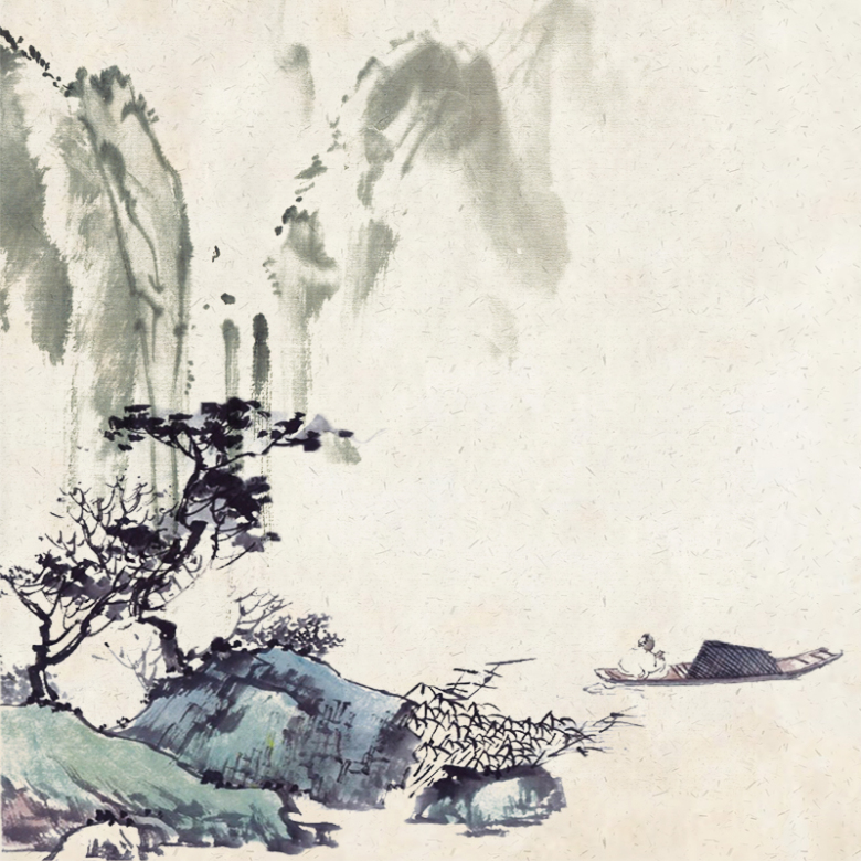古风白色水墨山水淡雅泼墨电商主图