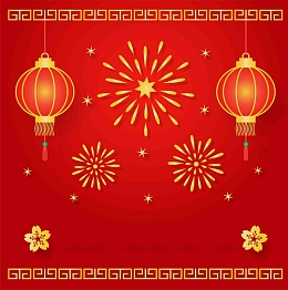 中式春节剪纸喜气过年灯笼烟花大红海报背景