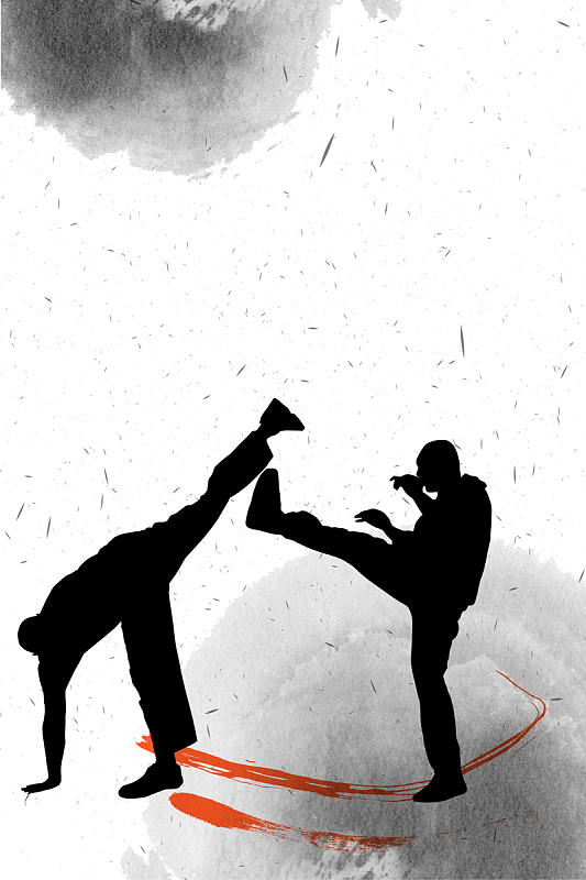 矢量水墨古风中国功夫剪影人物背景aijpg中国风黑白太极纹理背景素材