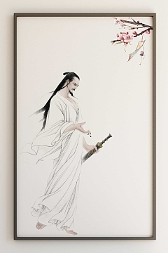 简约中式人物居家装饰画psd