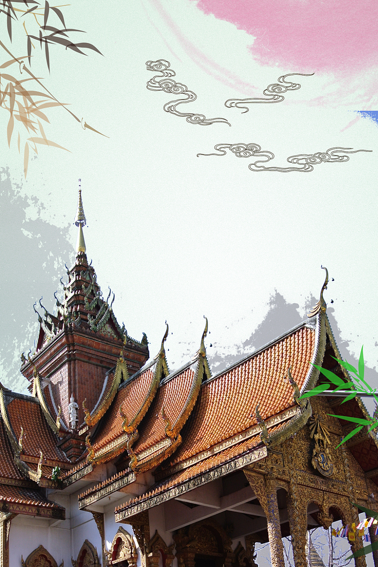 中国风泰国旅游海报背景素材
