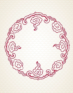 矢量中国风线描古典传统圆框背景素材