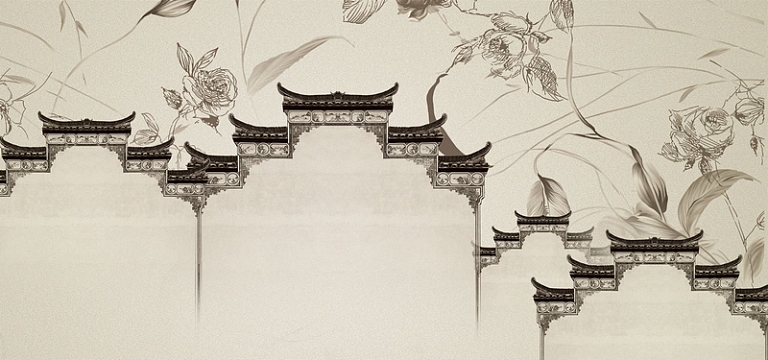 水墨风旅游徽派建筑海报psdjpg岭南建筑江南民居海报背景素材psdjpg