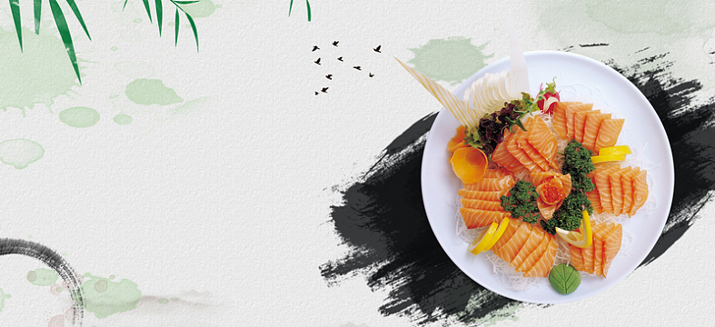 517吃货节生鱼片中国风水墨竹子淡雅背景