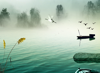 中国风水墨山水清明节背景素材