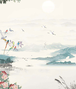 荡气恢弘的优美山水画背景