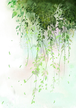 翠绿枝条水墨画海报背景素材
