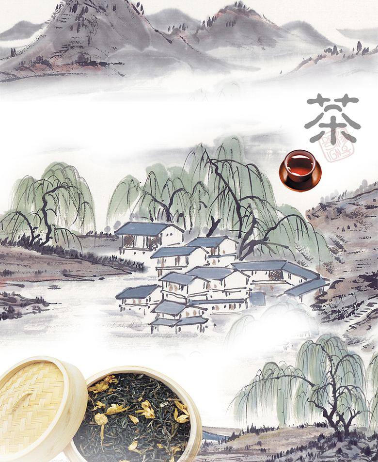 手绘中国风名片海报背景素材