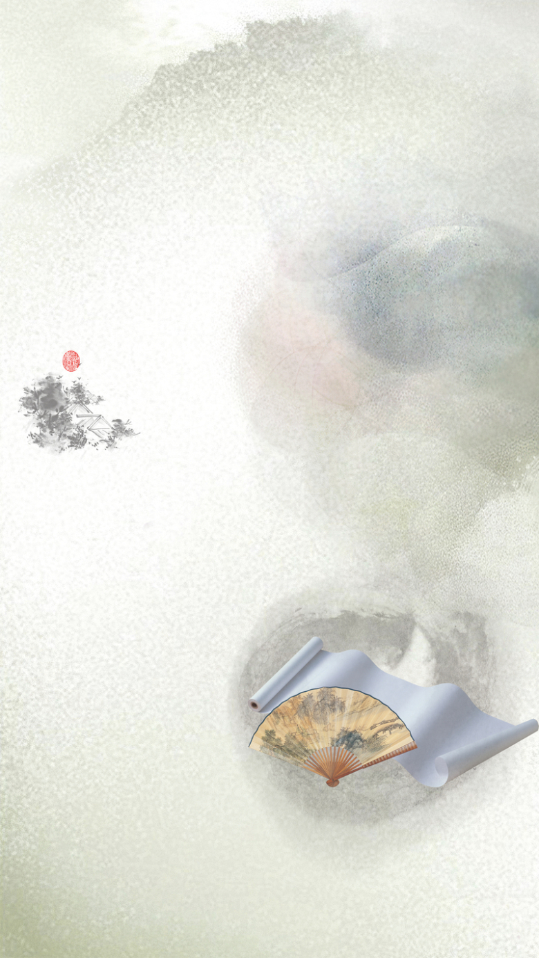 淡雅水墨风折扇海报背景模板