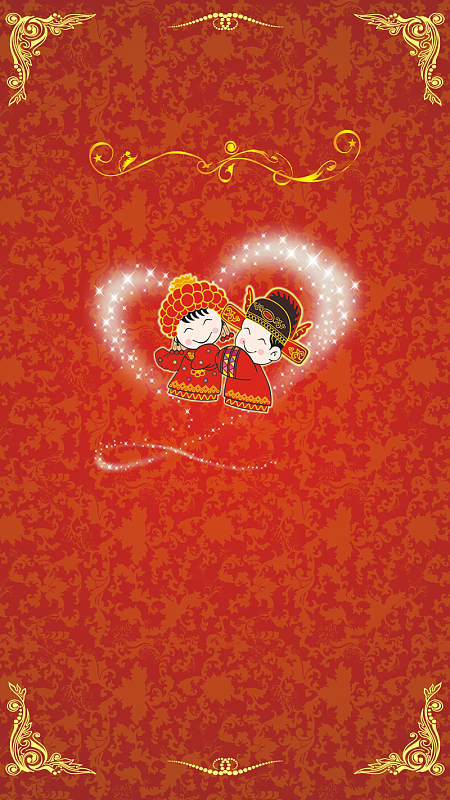 素材jpg古典卡通新人红色浪漫婚庆h5背景jpg婚礼背景矢量h5背景素材