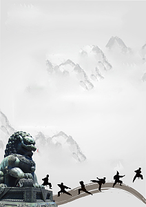 灰色石狮功夫中国风背景