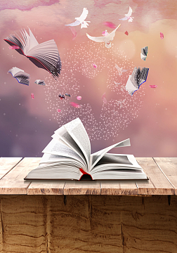 时尚翻开的书本与花瓣背景素材