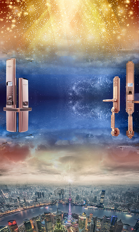 大气科技城市指纹锁产品宣传海报背景素材